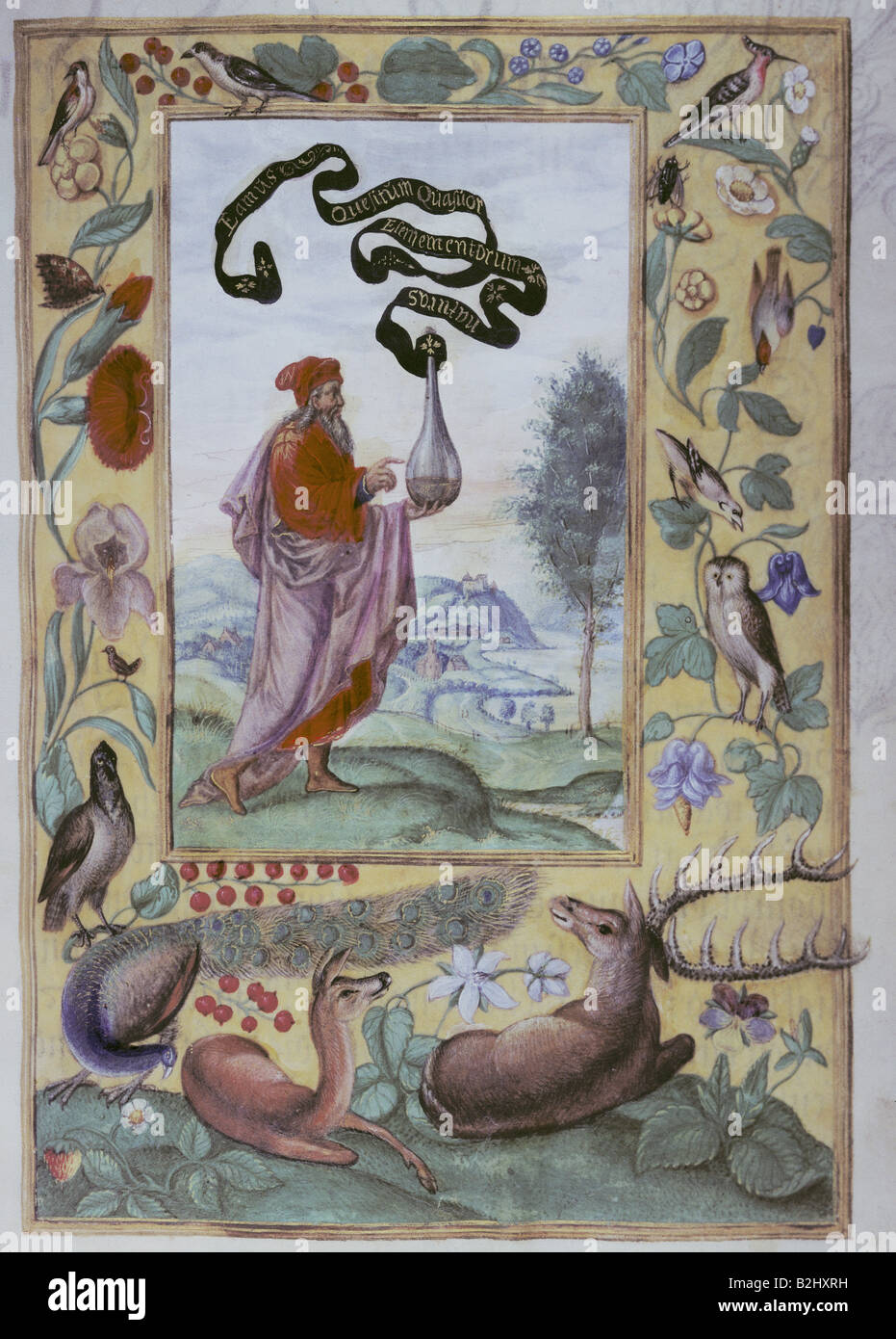 Alchimie, allégorie, adepte de élixir, miniature, 'Splendor Solis', Augsburg, vers 1600, Germanisches Nationalmuseum, Nuremberg, Banque D'Images