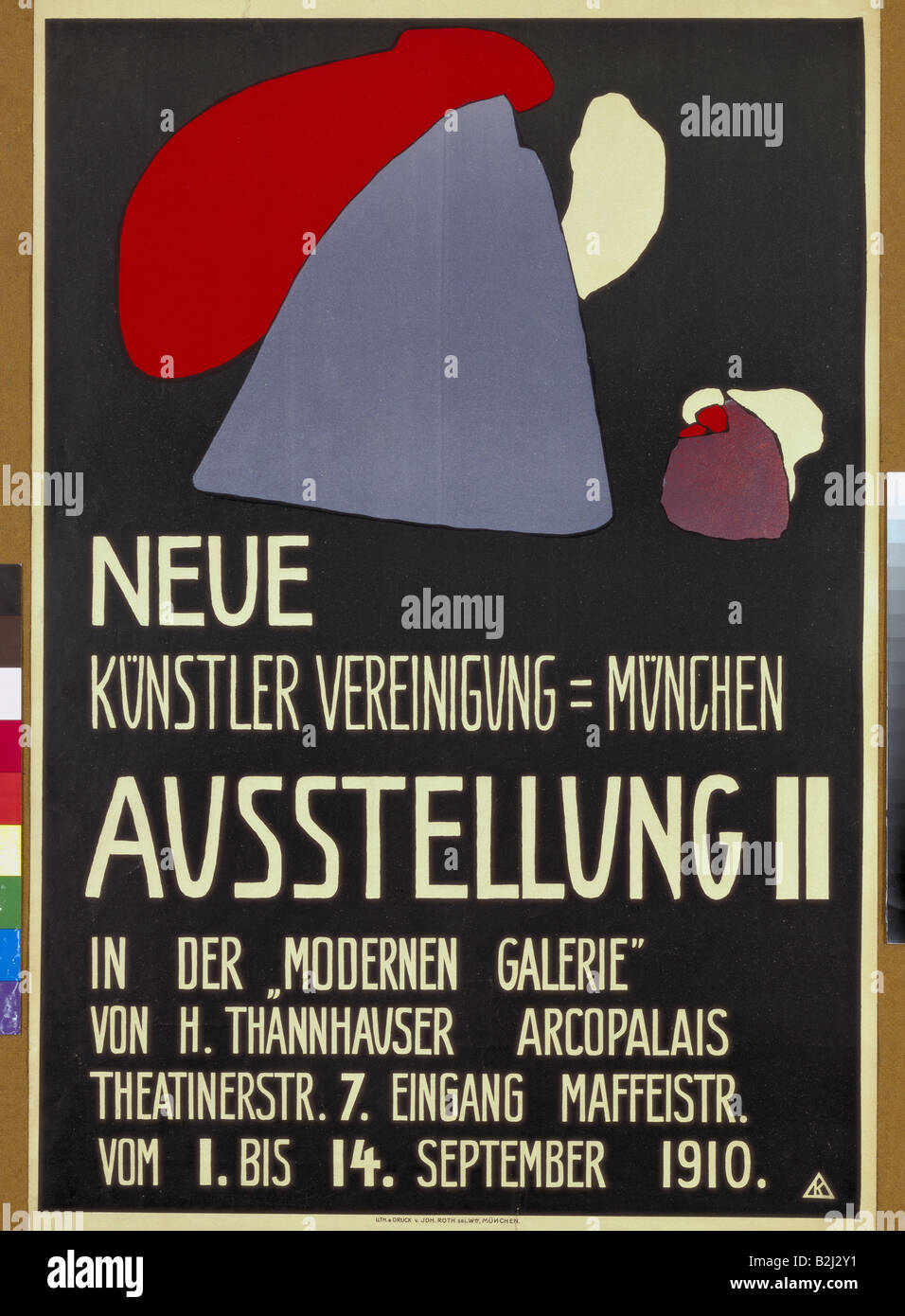 Publicité, événements, 'Ausstellung II' (exposition II), Neue Kuenstler Vereinigung Muenchen (Munich New Artist's Association), Munich, 1.9.1910 - 14.9.1910, affiche, Banque D'Images