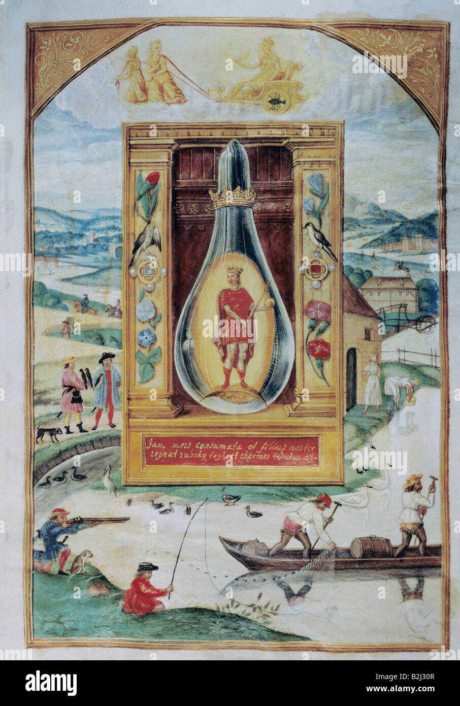 Alchimie, allégorie, le jeune roi dans le flacon,miniature, 'Splendor Solis', Augsburg, vers 1600, Germanisches Nationalmuseum, Nuremberg, , Banque D'Images