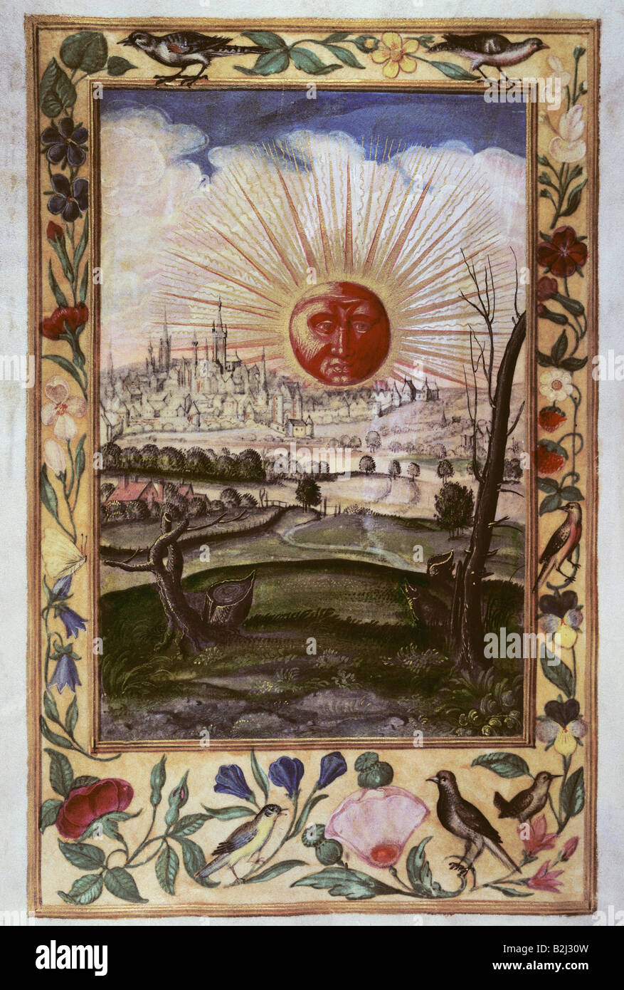Alchimie, allégorie, le soleil levant comme symbole alchimiste, miniature, 'Splendor Solis', Augsburg, vers 1600, Germanisches Nationalmuseum, Nuremberg, , Banque D'Images