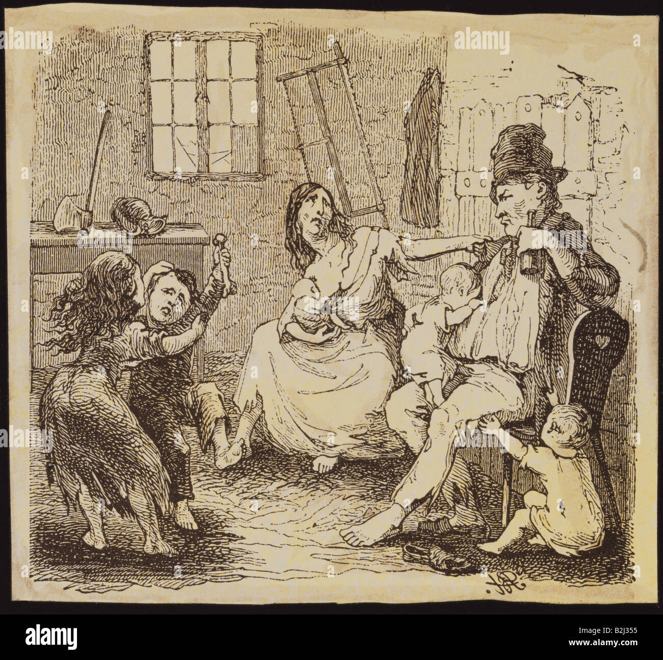 Personnes, misère / adversité, famille weaver, illustration, de 'Illustrierte Zeitung', Leipzig, Allemagne, 1845, collection privée, Banque D'Images