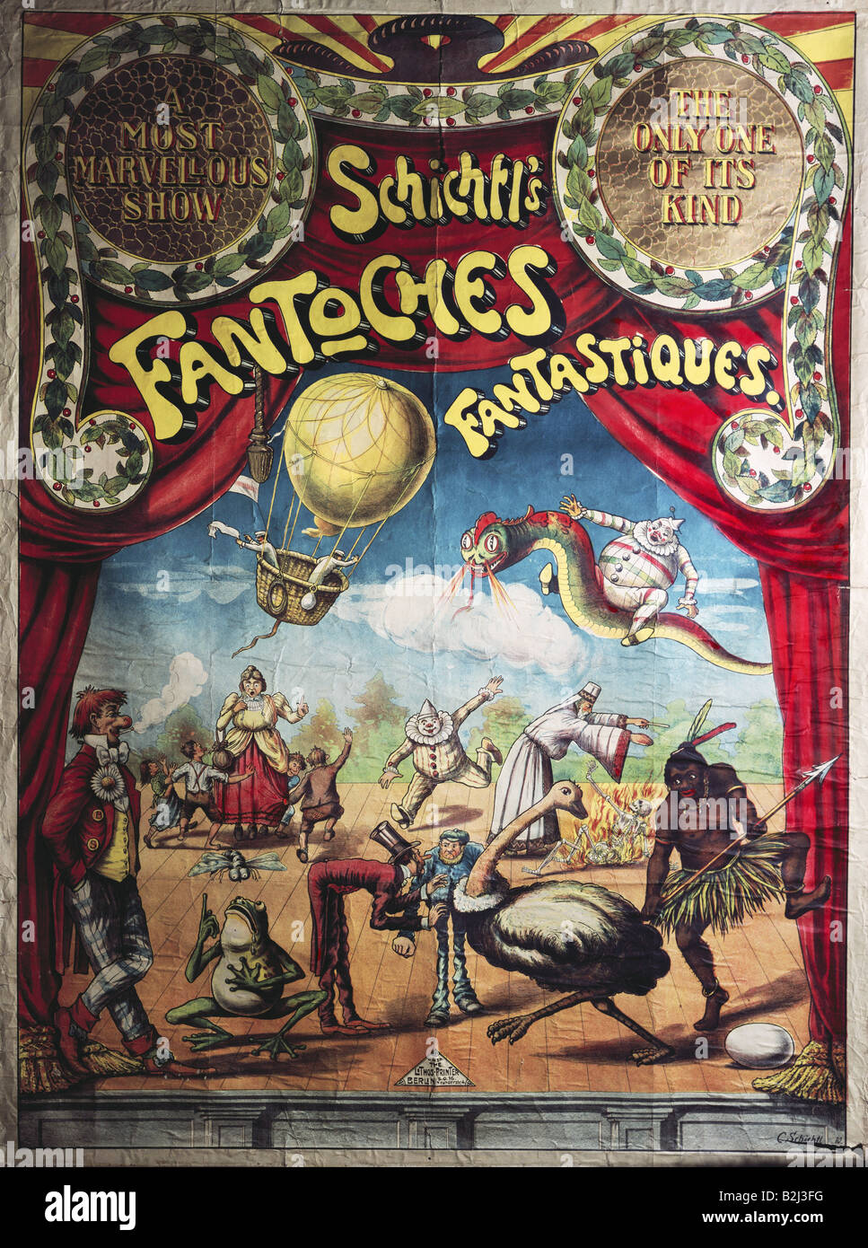 Publicité, cirque, affiche, 'Shchichtl's Fantoches Fantastics' (les fantastiques marionnettes de Schichtl), Franz Xaver Août Schichtl (1849 - 1925), chromolithographe, Allemagne, Berlin, 1910, Banque D'Images