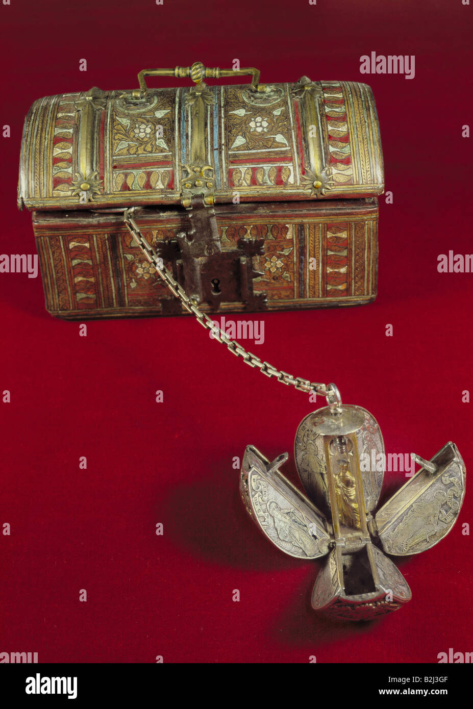 Superstition, amulettes, pommade, argent, Rhénanie, fin du XVe siècle, derrière: Courtieusement amour casket, vers 1520, Banque D'Images