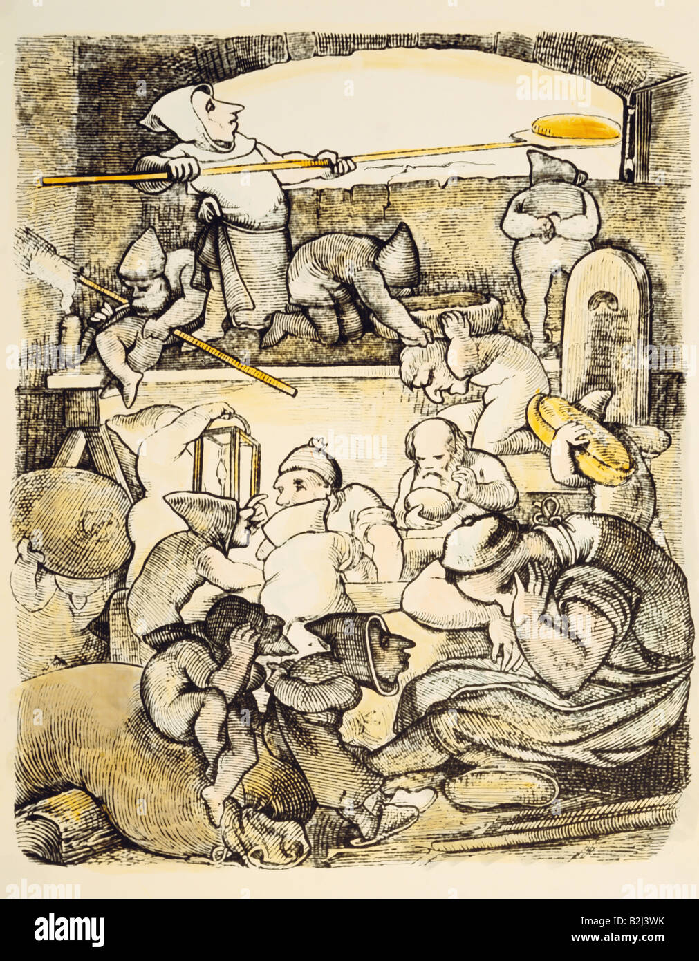 Kolisch, Août, 26.5.1799 - 6.2.1853, auteur / écrivain allemand, œuvres, poème, 'Heinzelmännchen de Cologne', illustration, 'dans la boulangerie', Schneider und Braun éditeur, Munich 1855/1860, collection privée, , Banque D'Images