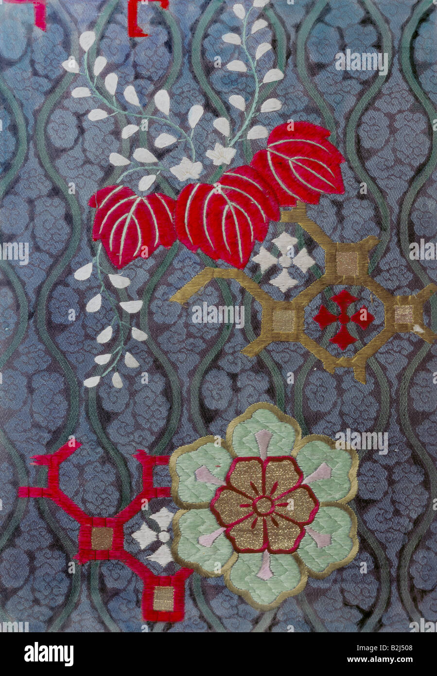 Textile / tissu, emblème d'un samouraï, brocart, coton, soie, 41 cm x 28,5 cm, Japon, vers 1850, Banque D'Images