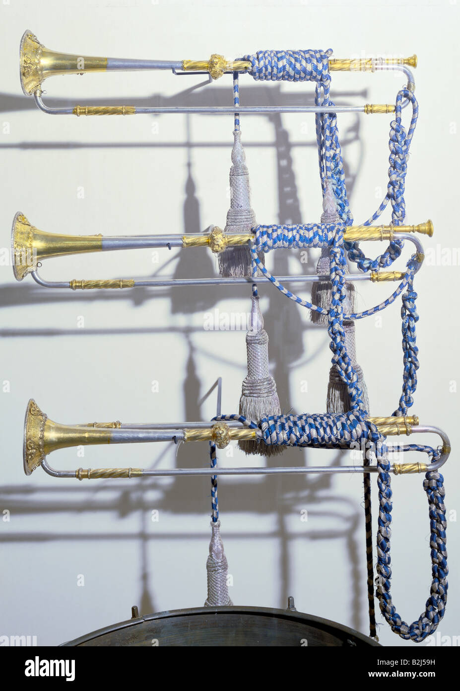 Musique, instruments, trompette naturelle, faite par Johann Wilhelm Haas pour l'électeur Charles Théodore de Bavière, Nuremberg, 1744/1745, Banque D'Images