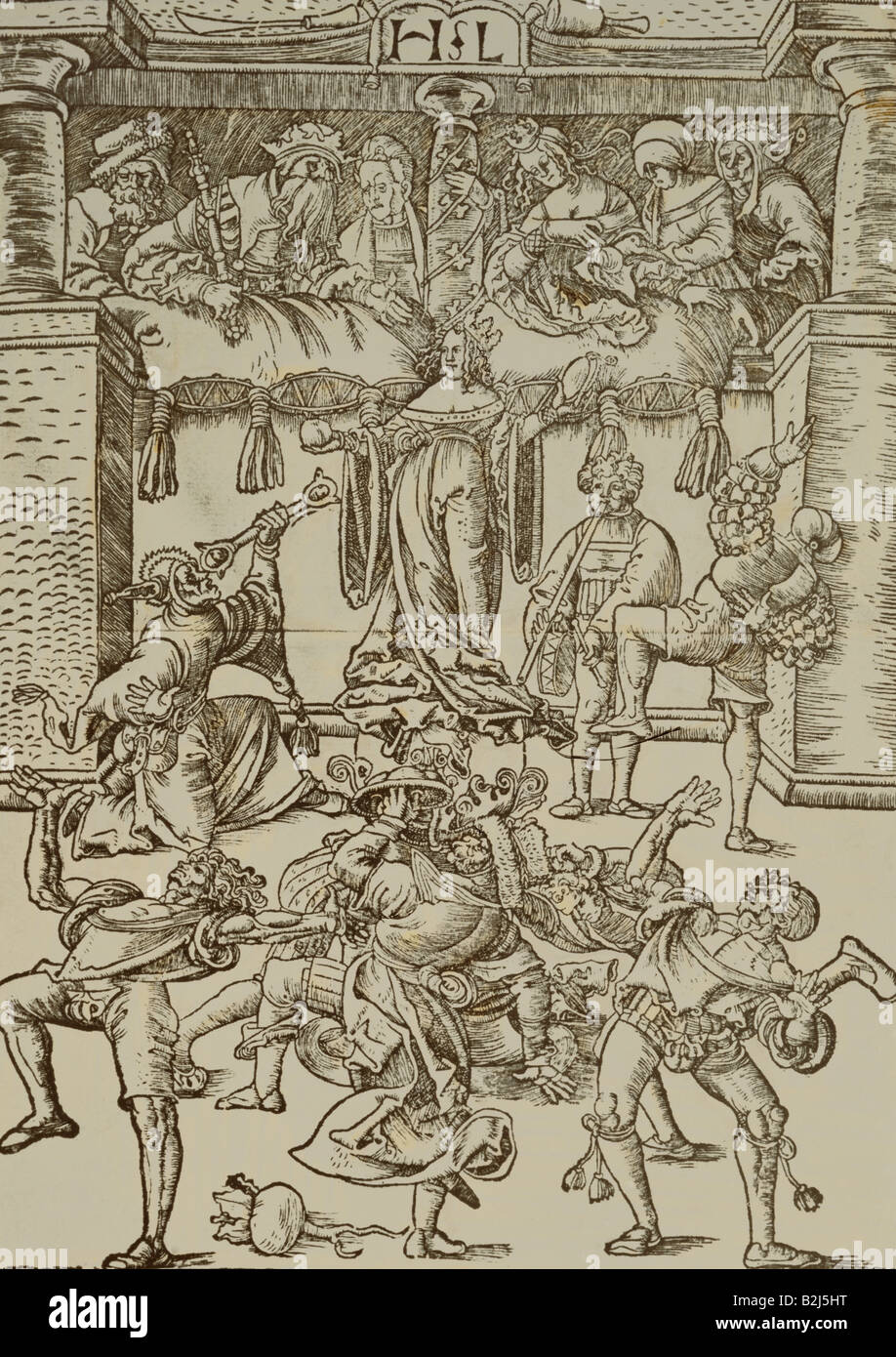 Danse, 'Morris Dance', May festity d'un prince allemand, boisé par Hans Leinberger, début du XVIe siècle, collection privée, , Banque D'Images
