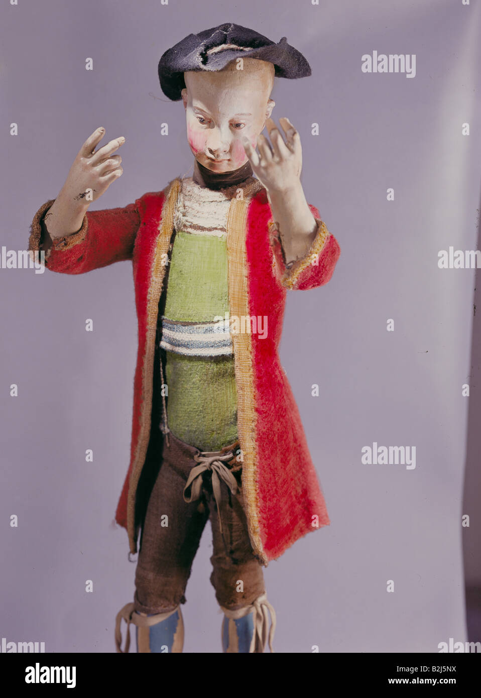 Jouets, poupées, main de ferme ou garçon paysan, poupée en bois, vêtements, Allemagne, fin du XVIIIe siècle, Musée national bavarois, Londres, historique, historique, menial, bois, rococo, sculpté, laine, fermier, peuple, Banque D'Images