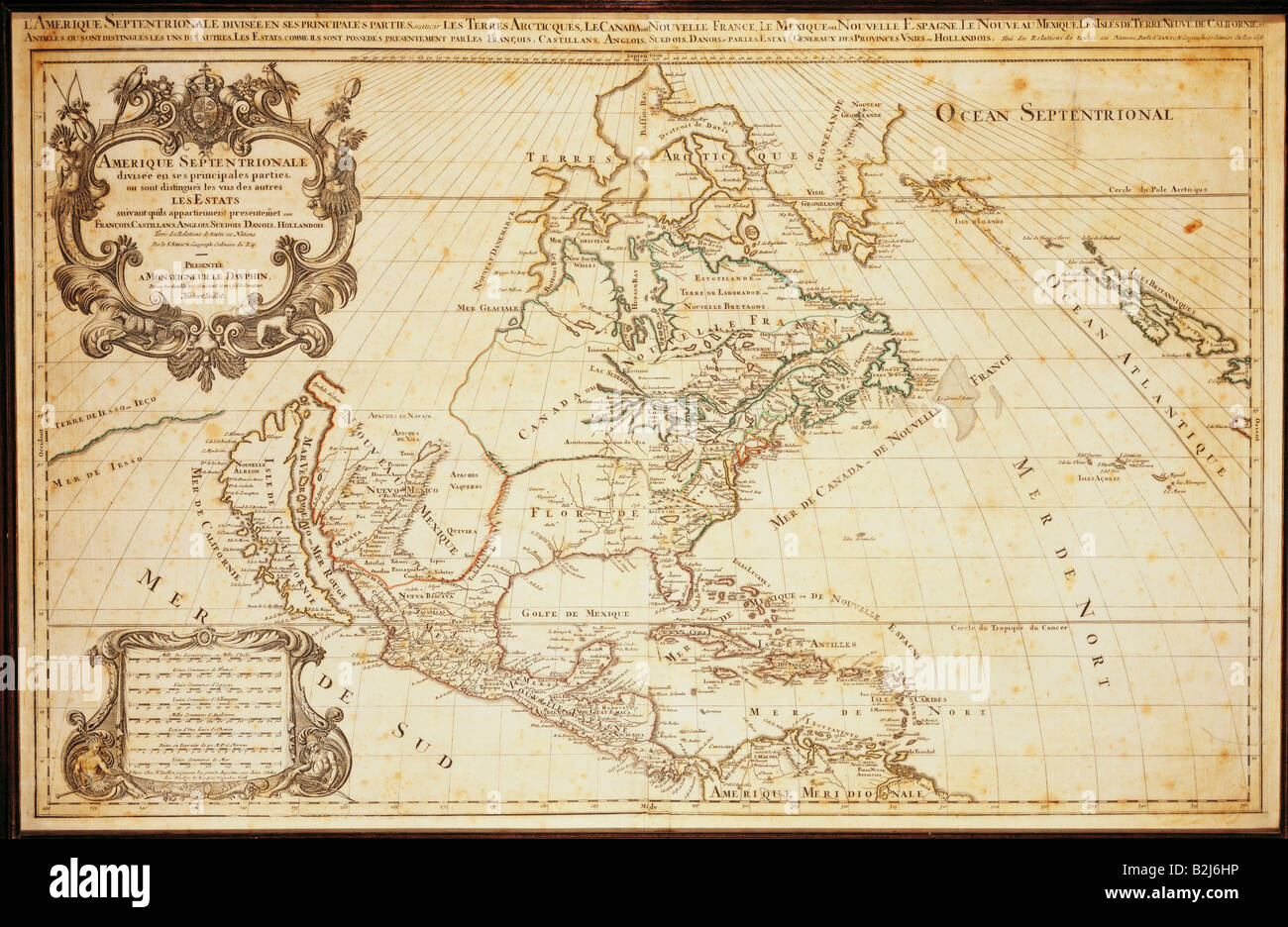 La cartographie, cartes, Amérique du Nord, gravure sur cuivre par Hubert Iaillot, France, 1696, n'a pas d'auteur de l'artiste pour être effacé Banque D'Images