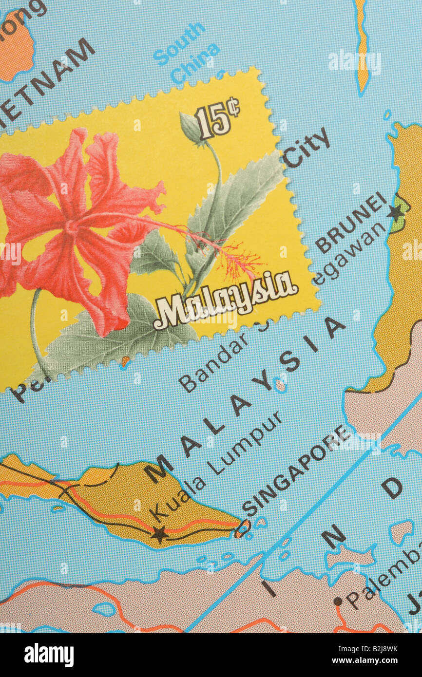 Malaisie La Malaisie carte pays et timbre-poste Banque D'Images