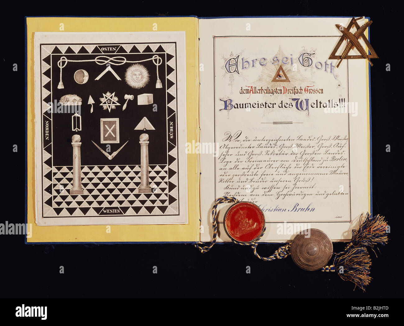 Freemason, statuts, Johannesloge 'In Teue fest', Munich, Allemagne, 1903, collection privée, Banque D'Images