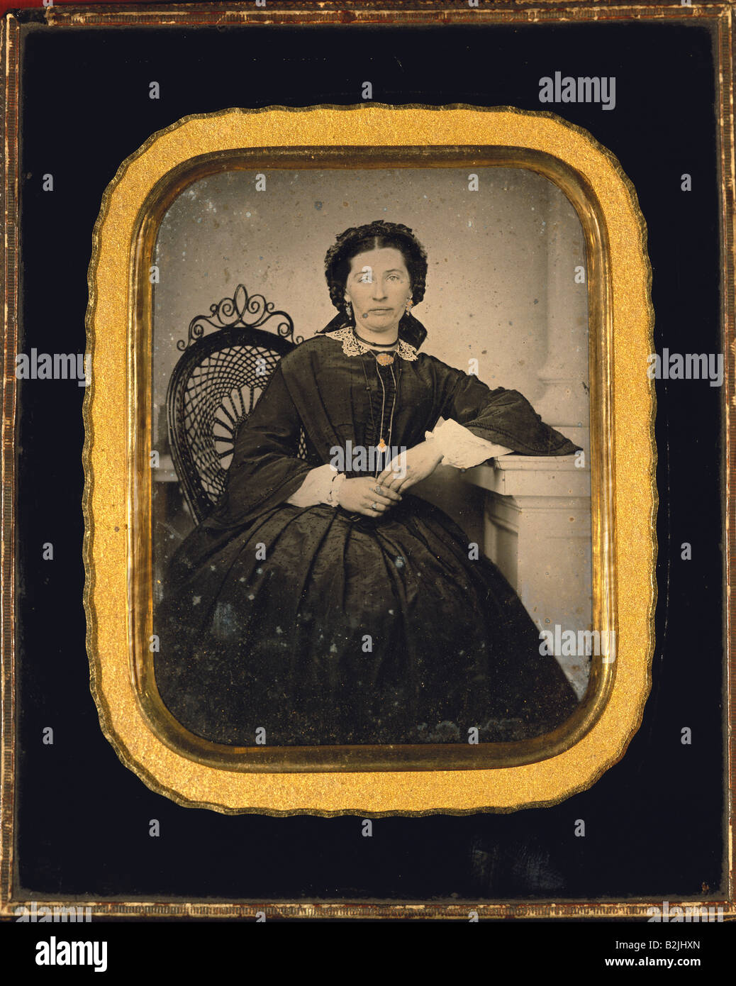 personnes, femmes, xixe siècle, image d'une dame assise, daguerréotype, cas, 10 cm x 8 cm, vers 1845 / 1850, Banque D'Images
