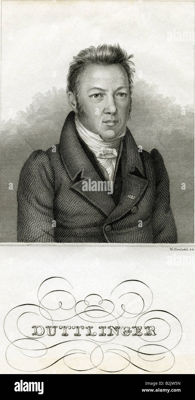 Duttlinger, Johann Georg, 13.4.1788 - 24.8.1841, juriste, parlementaire, portrait, gravure sur acier, par W. Hessloehl, Allemagne, 19e siècle, l'artiste n'a pas d'auteur pour être effacé Banque D'Images