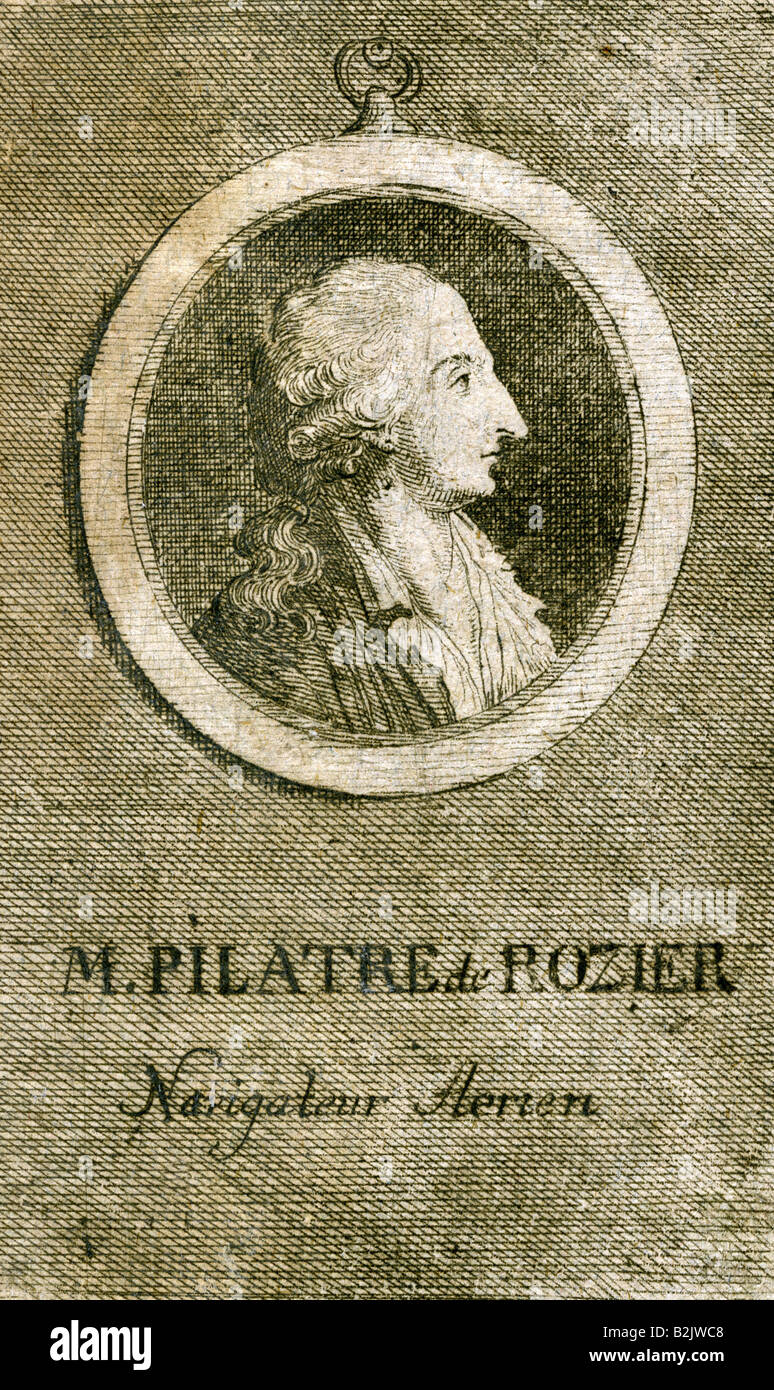 Rozier, Jean-François Pilatre de, 30.3.1757 - 15.6.1785, physicien français, pionnier de l'aviation, portrait, side view, gravure sur cuivre, France, 18e siècle, l'artiste n'a pas d'auteur pour être effacé Banque D'Images