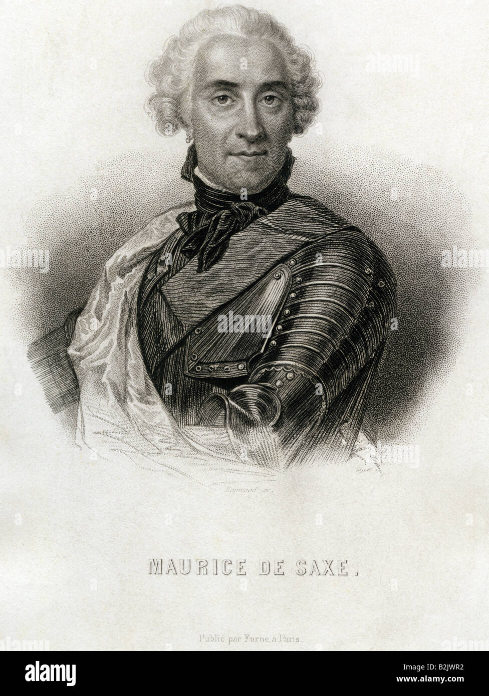 Maurice de Saxe, 14.2.1763 - 9.2.1813, général français, portrait, gravure sur acier, par Hopwood, gravure sur acier, 19e siècle, France, 18e siècle, militaire, soldat, prévôt, armures, faisceau, Guerre de Succession de Pologne, la Guerre de Succession d'Autriche, graphique, graphiques, impression, impressions, , n'a pas d'auteur de l'artiste pour être effacé Banque D'Images