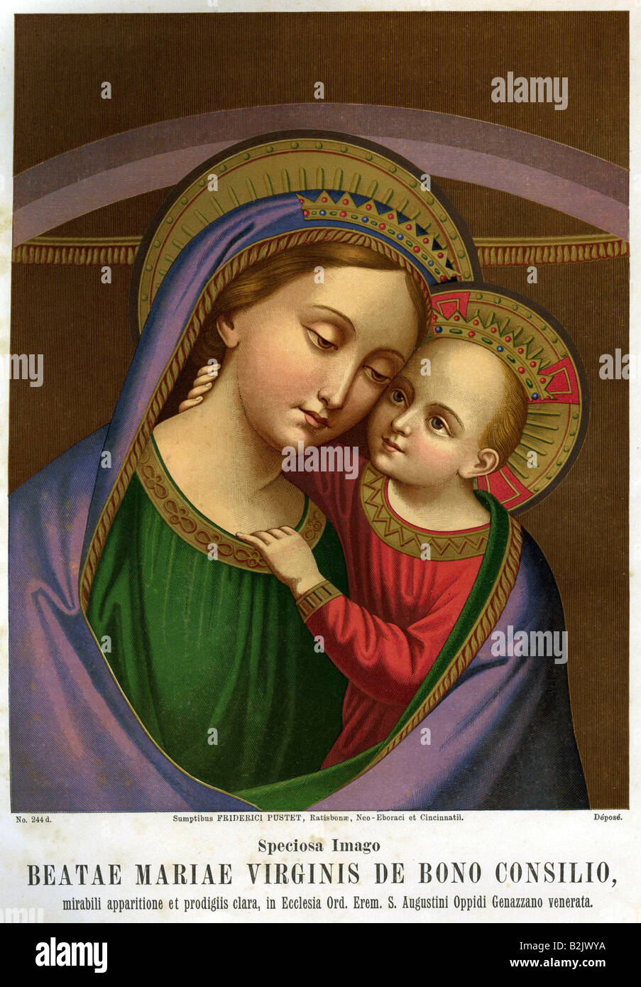 Religion, christianisme, Vierge Marie et enfant, lithographie de couleur, Regensburg, 1888, Banque D'Images