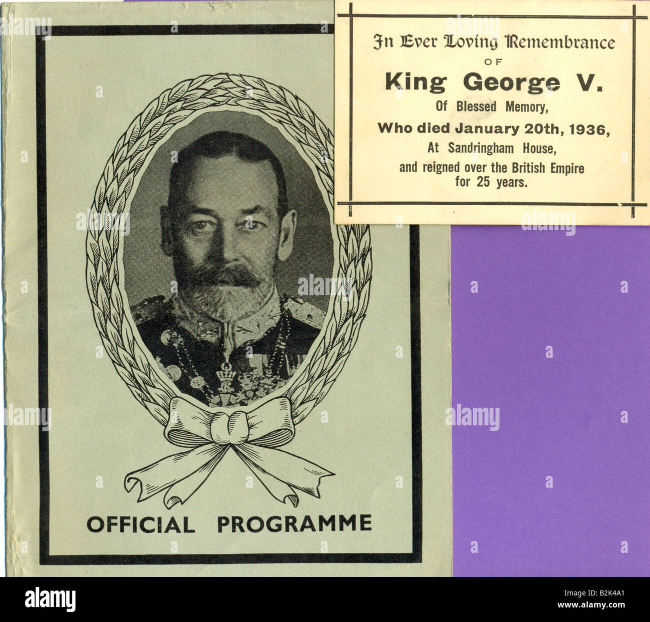 Carte de deuil et de funérailles pour le Roi George V 1936 Banque D'Images
