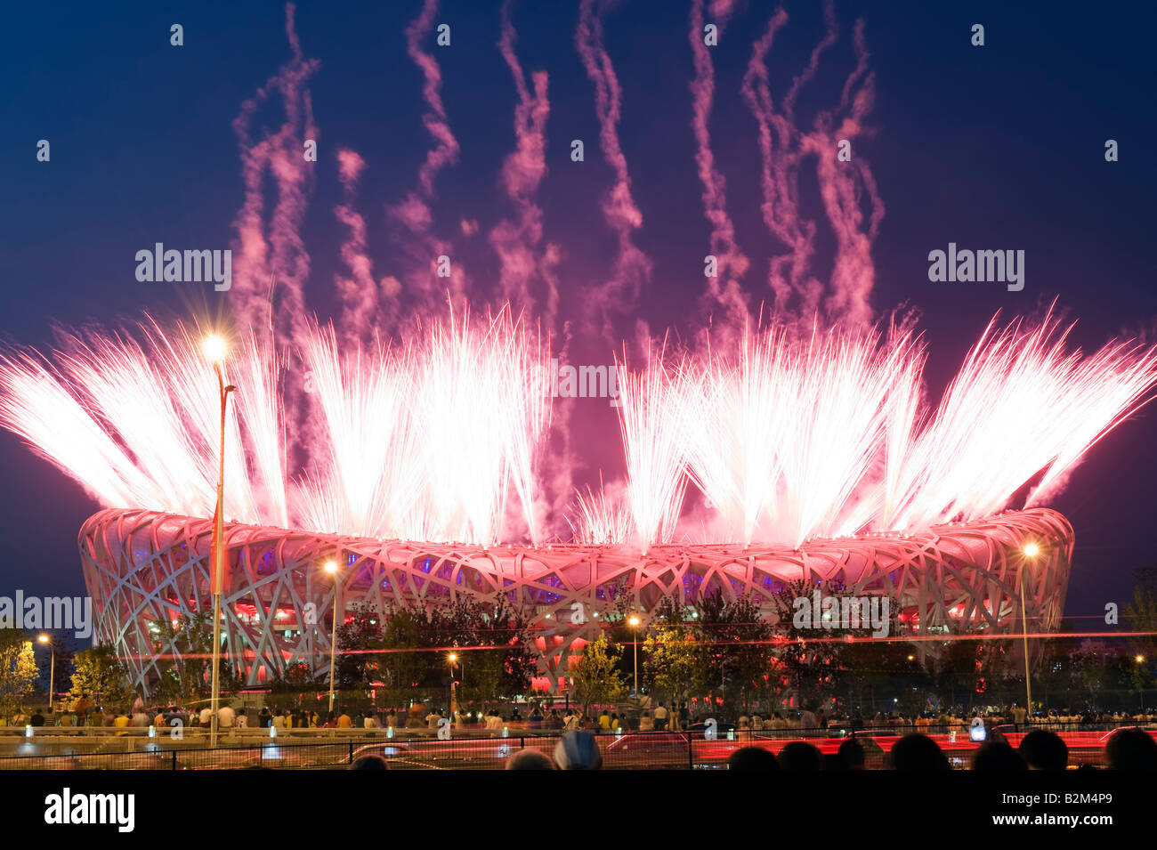 Stade olympique de Beijing Chine oiseaux nichent d'artifice de la cérémonie d'répétitions Banque D'Images