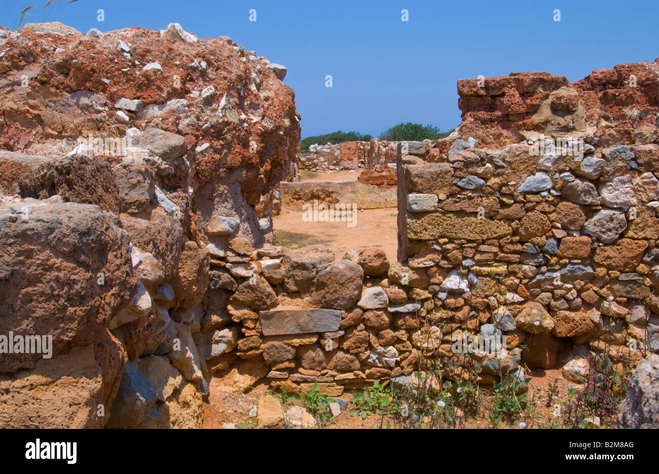 Ruines du palais Minoen détruit par un incendie en 1450BC au Malia sur l'île grecque de Crète Méditerranée UE GR Banque D'Images