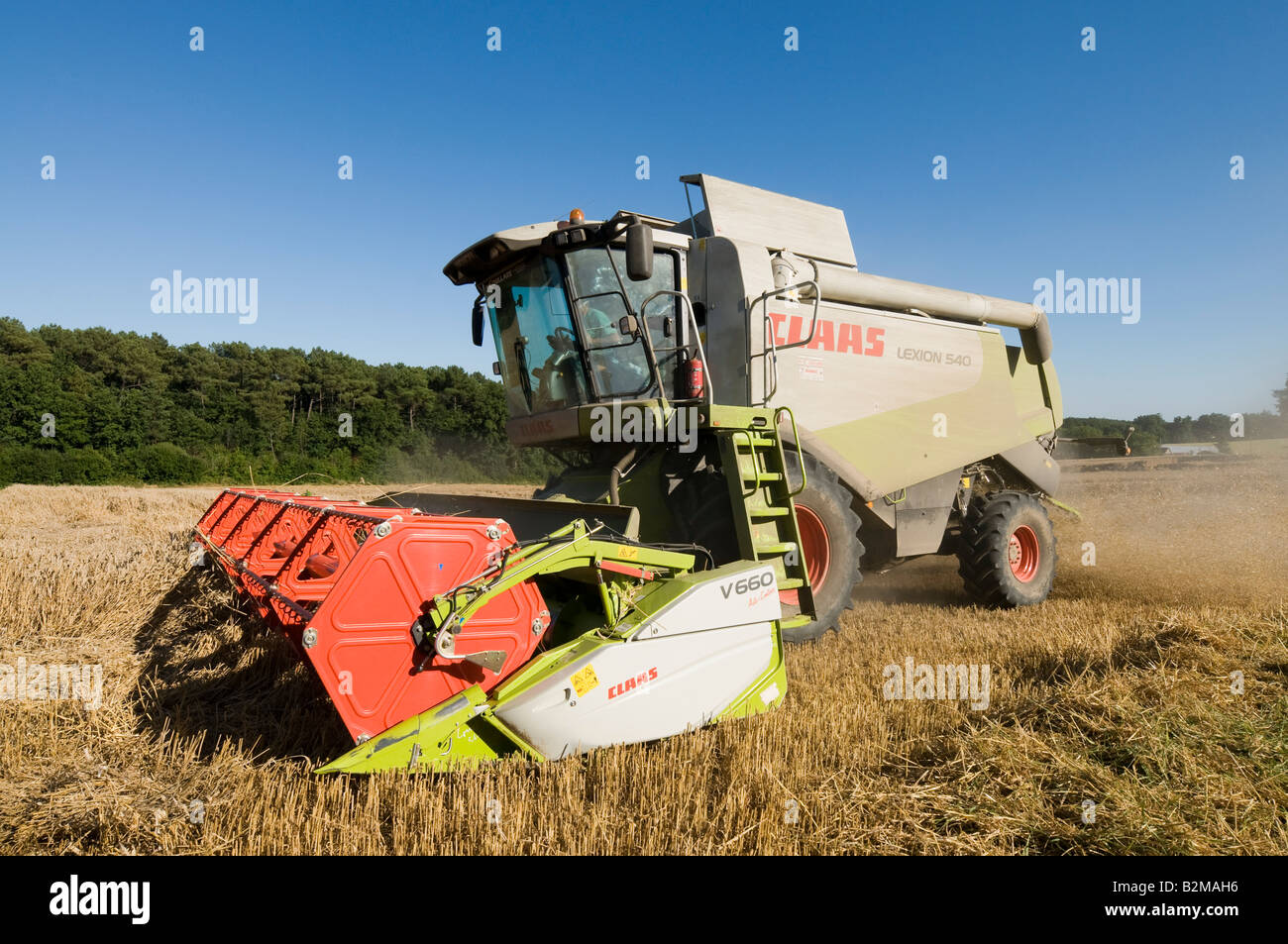 'Rendmt Lexion Claas 540' à la moissonneuse-batteuse au travail, sud-Touraine, France. Banque D'Images