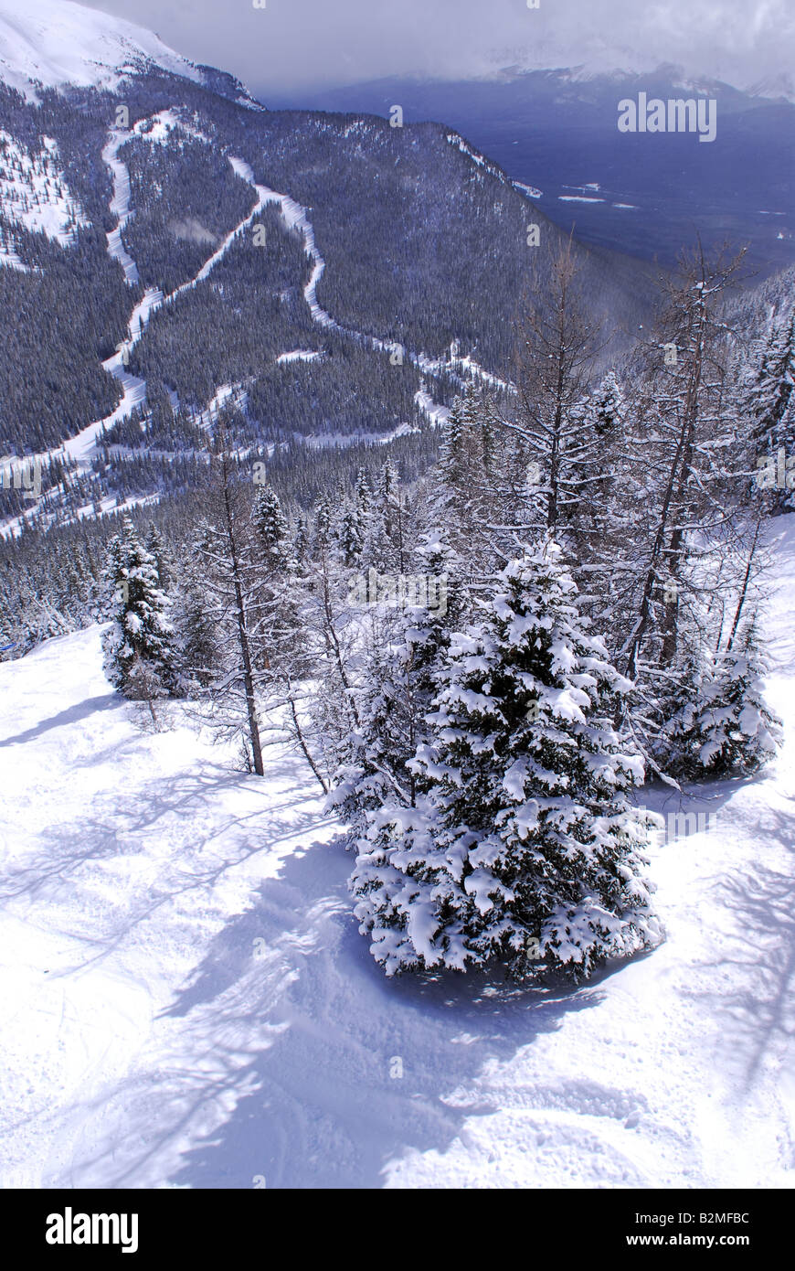 Paysage de montagne d'hiver pittoresque au centre de ski dans les Rocheuses canadiennes Banque D'Images