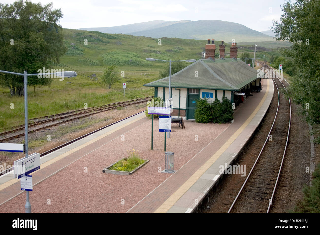 La gare de Rannoch et signer la plate-forme, sur Rannoch Moor à Perth et Kinross, Scotland, UK Banque D'Images
