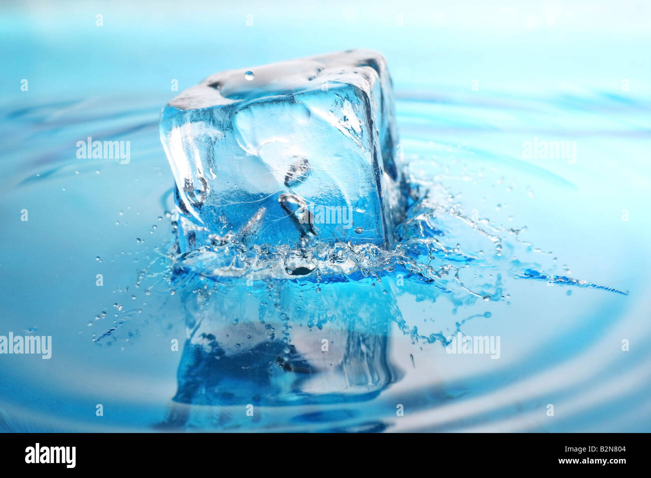 Rafraîchissant cool ice cube est tombé dans l'eau éclabousse fraîchement coulé figé dans le temps Banque D'Images