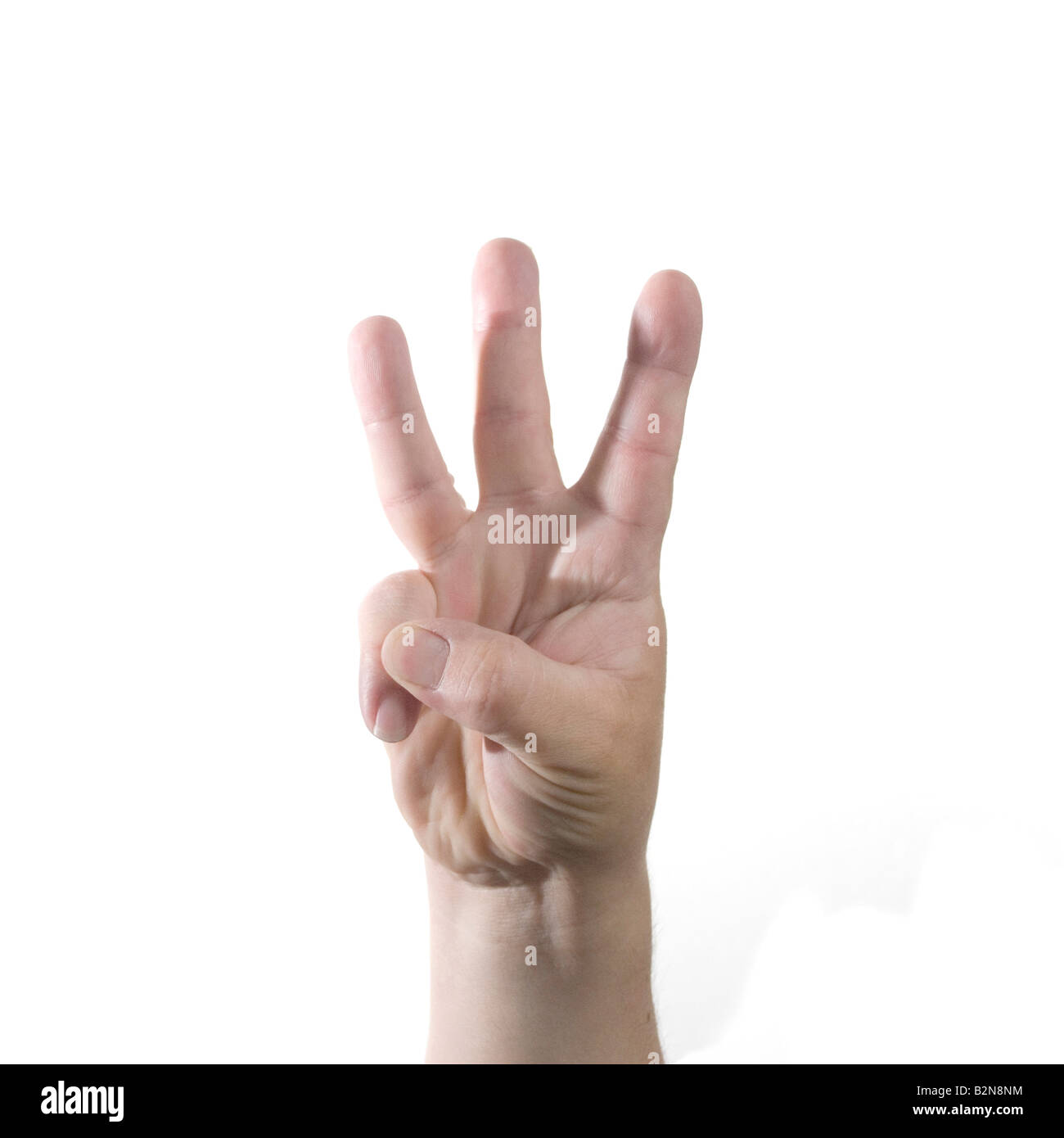 La main avec trois doigts tendus vers le haut Banque D'Images