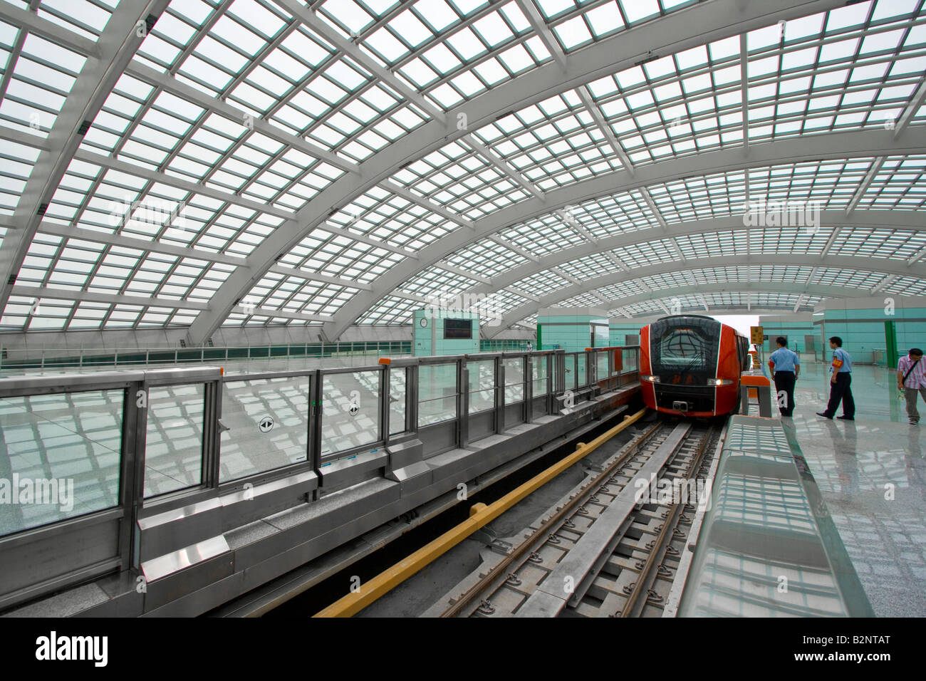 La gare Airport Express au nouveau Terminal 3 de l'Aéroport International de Pékin Banque D'Images