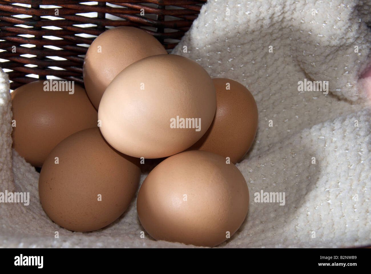 Demi-douzaine d'oeufs dans un tissage panier Banque D'Images