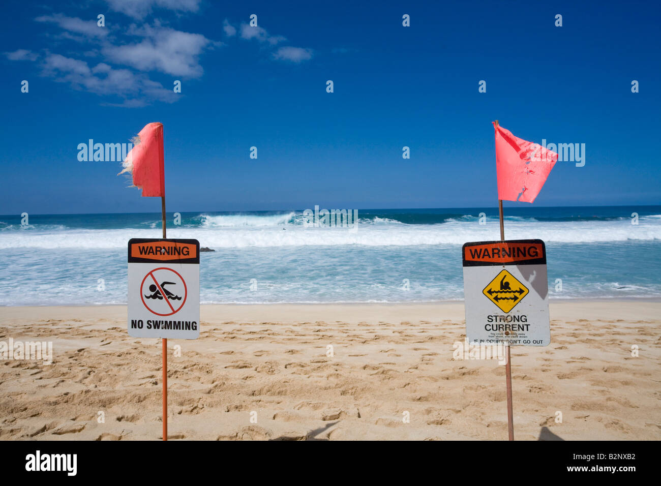Danger Ne signe clos piscine plage Sunset Beach North Shore Oahu Hawaii Banque D'Images