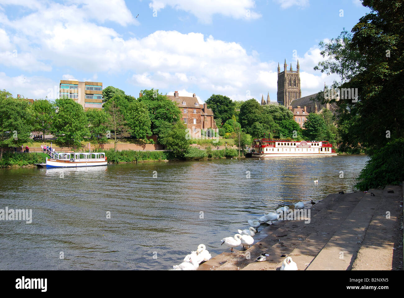 L'ensemble de la cathédrale de Worcester, Worcester, Severn River Worcestershire, Angleterre, Royaume-Uni Banque D'Images