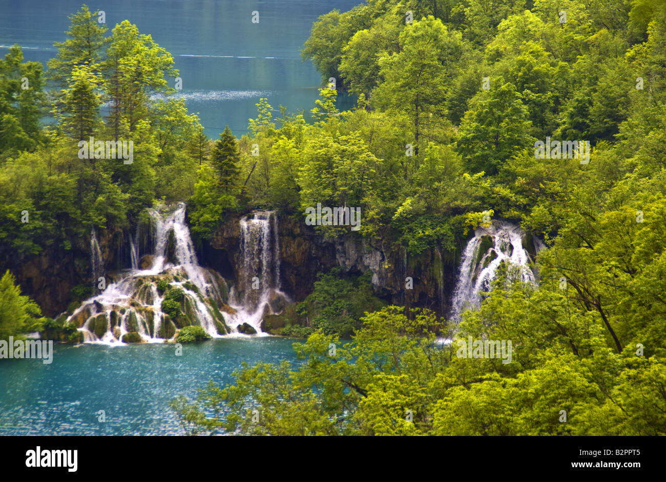 Le parc national des Lacs de Plitvice cascades entre lacs Banque D'Images