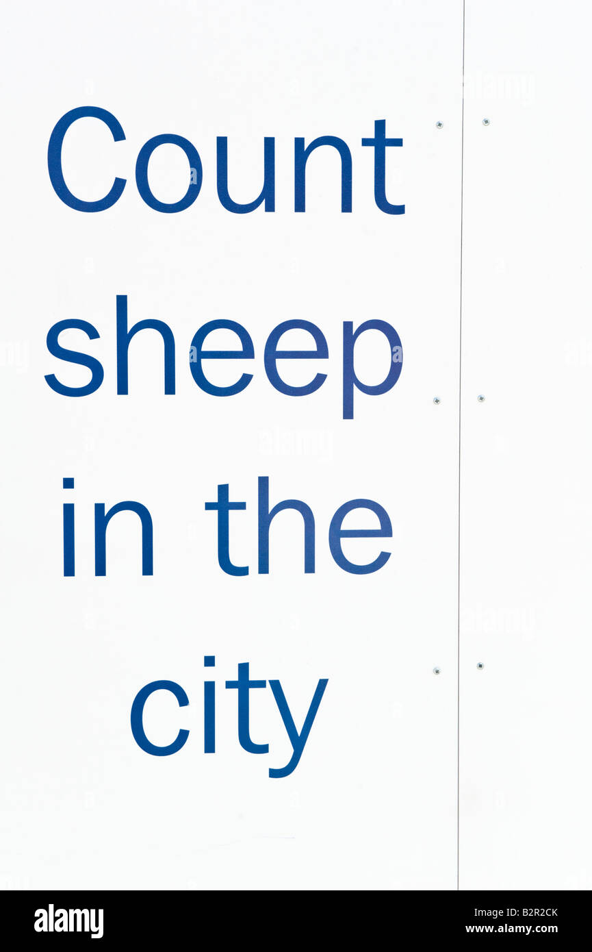 Panneau "Compter les moutons dans la ville de Liverpool, Capitale européenne de la Culture 2008 Banque D'Images