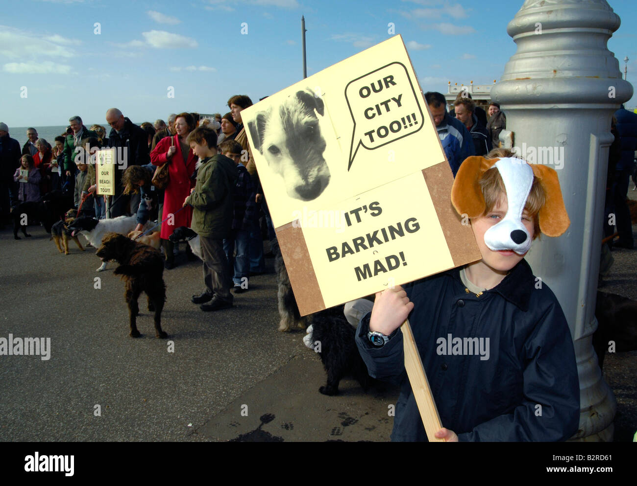 Les chiens et leurs propriétaires protester contre Brighton city councils des propositions visant à restreindre les chiens sur les plages. UK Banque D'Images