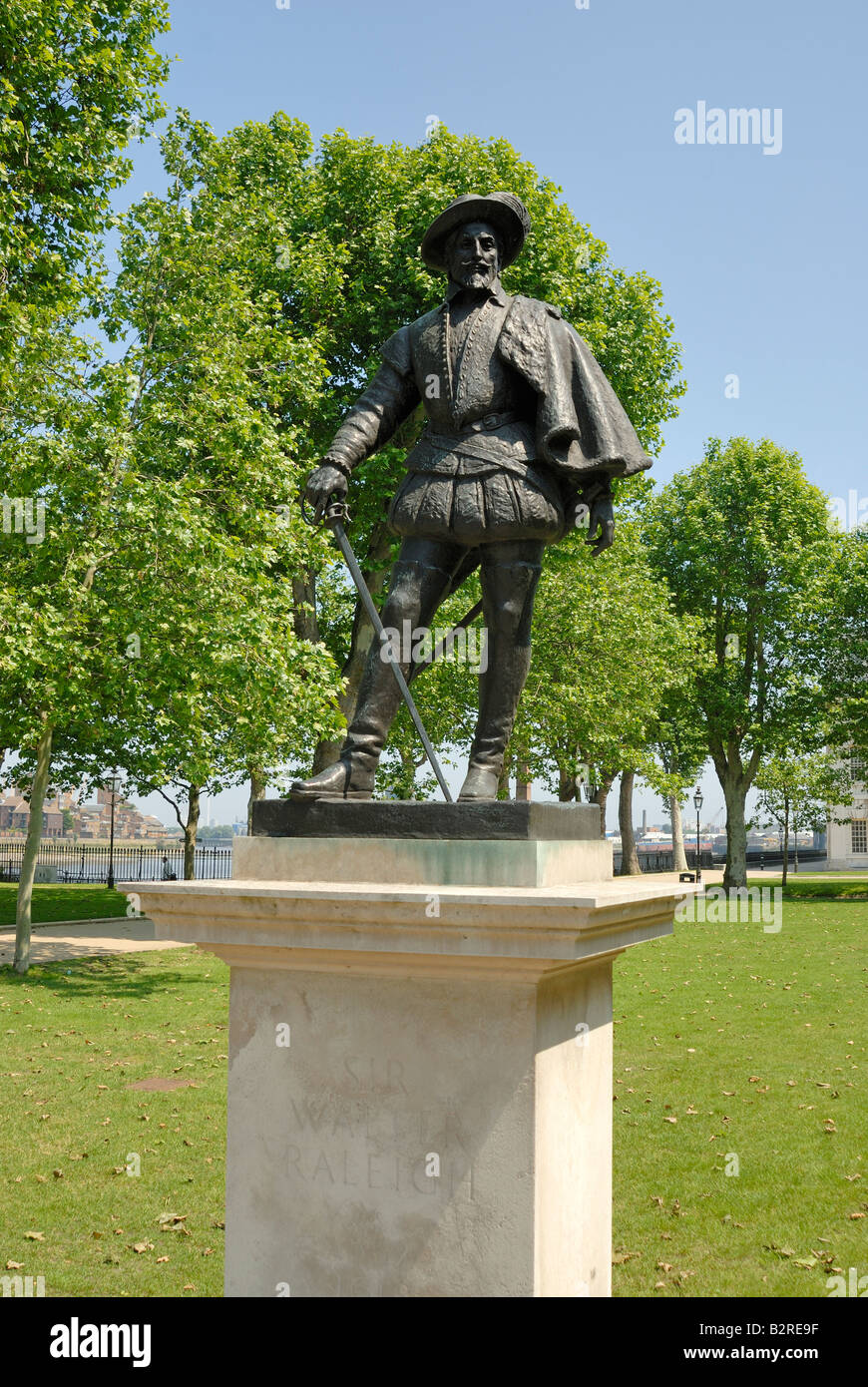 Statue de Sir Walter Raleigh, Greenwich, Londres Banque D'Images