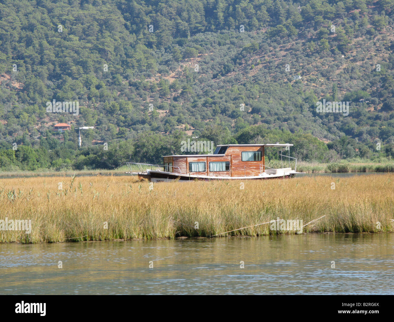 Péniche amonst de roselières, de Dalyan, Turjkey Banque D'Images