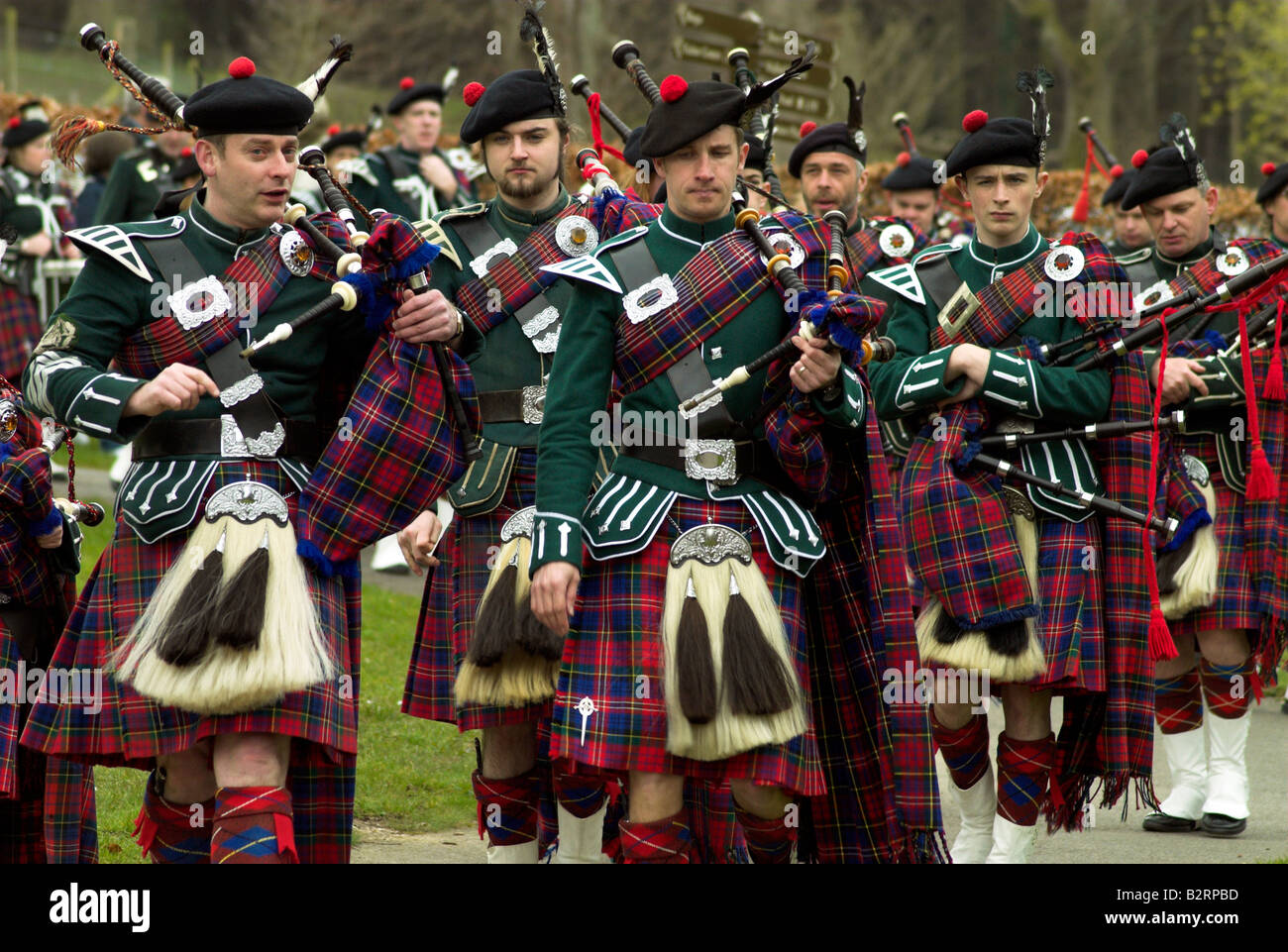 Highland pipe band performing, Ayrshire, Scotland Banque D'Images