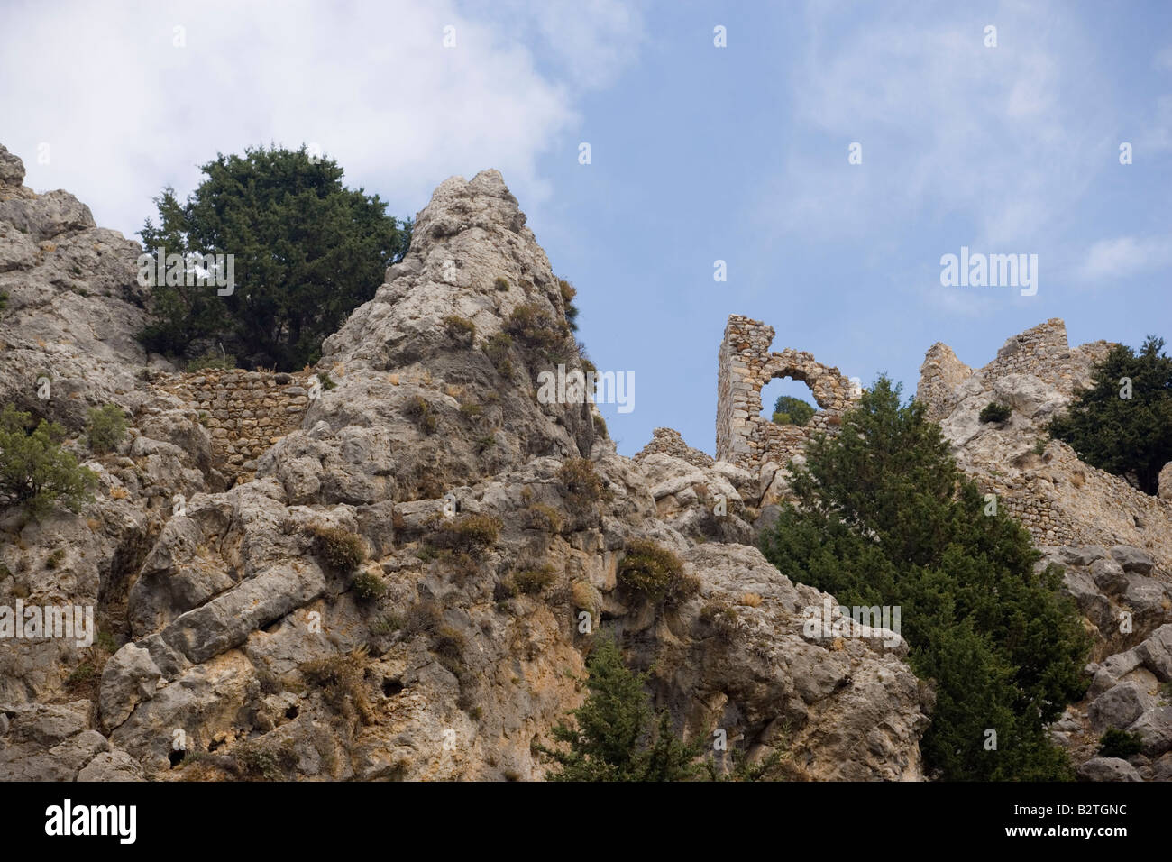 Vestiges de la village déserté Paleo Pyli à rock, Kos, Grèce Banque D'Images