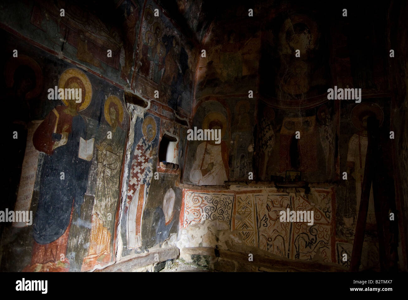 Les lacs Prespa Albanie île Snake Zmiski Ostrov Askitaria Astoria monastère de Panagia Eleoussa Vierge Marie Banque D'Images