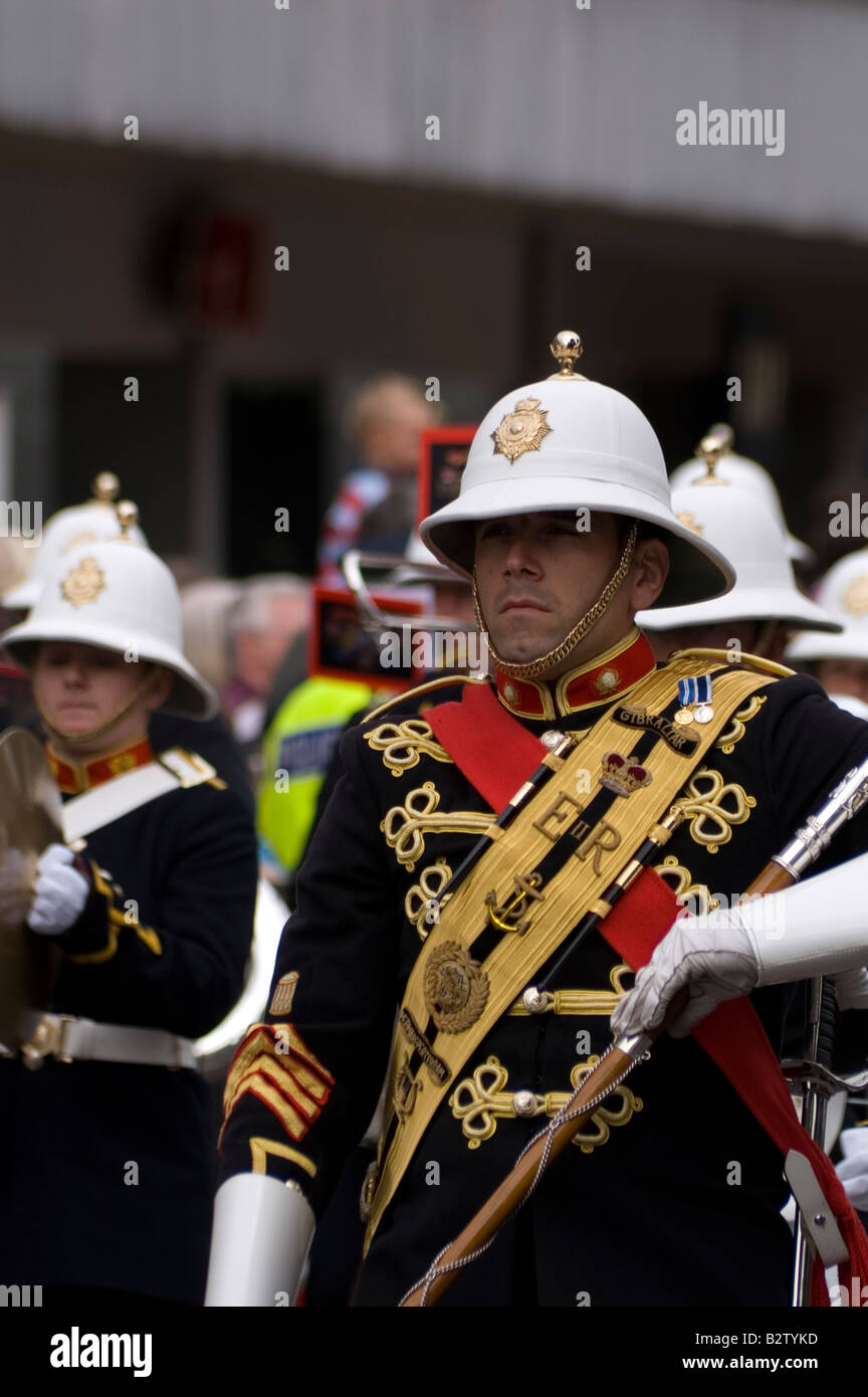 Le défilé d'ouvrir le Festival International d'Édimbourg : Tambour major dans un orchestre militaire de Gibraltar. Banque D'Images