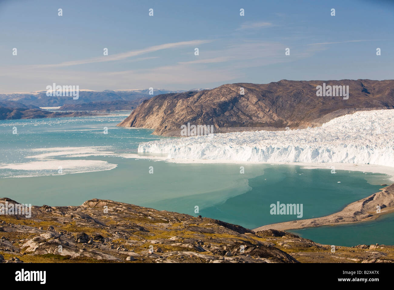 L'Eqip sermia glacier qui est receeding rapidement sous l'effet de réchauffement global sur la côte ouest du Groenland Banque D'Images