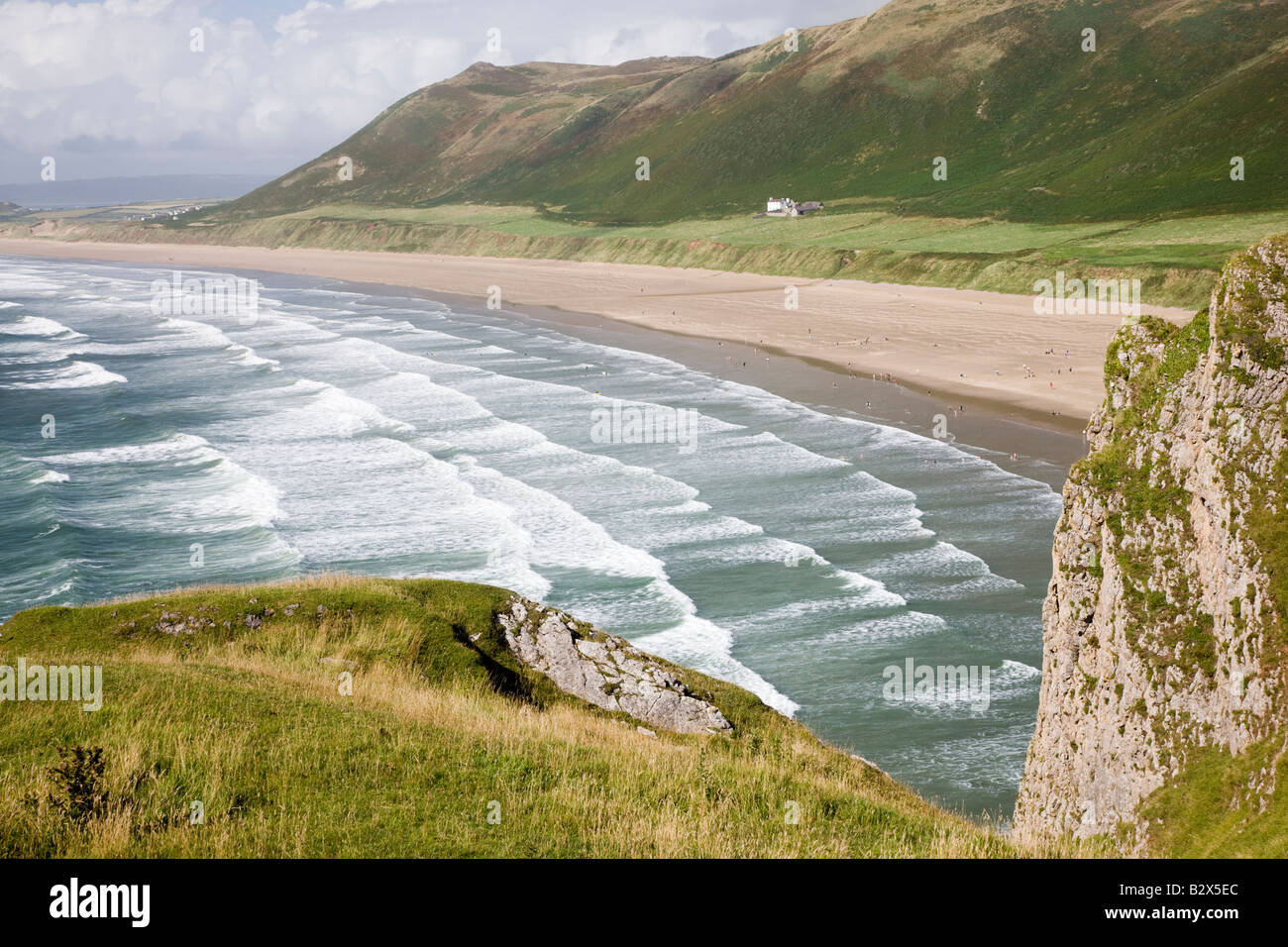 La magnifique plage de Rhossili Bay dans le Gower Wales Banque D'Images