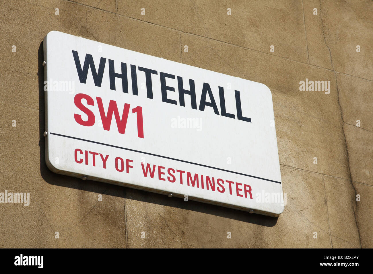 Une plaque de rue pour Whitehall SW1, Westminster, Londres, Angleterre, Royaume-Uni Banque D'Images