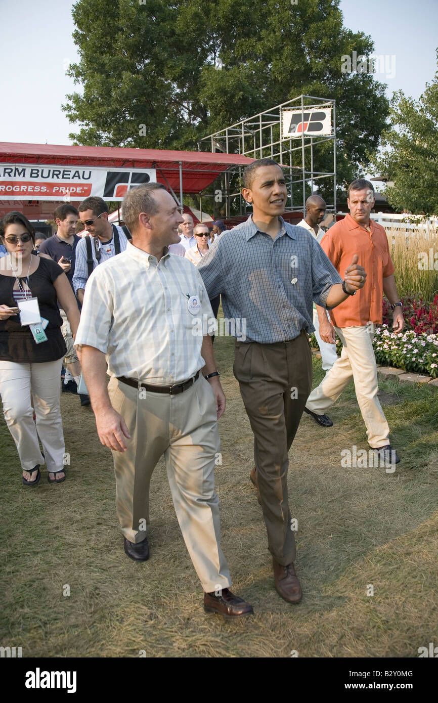 Le sénateur américain Barak Obama faire campagne pour le président à Iowa State Fair à Des Moines (Iowa) Banque D'Images