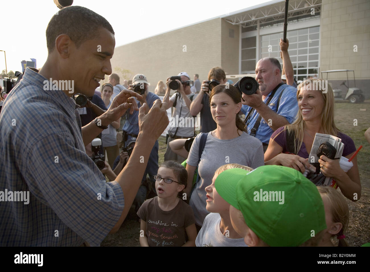 Le sénateur américain Barak Obama faire campagne pour le président à Iowa State Fair à Des Moines (Iowa) Banque D'Images