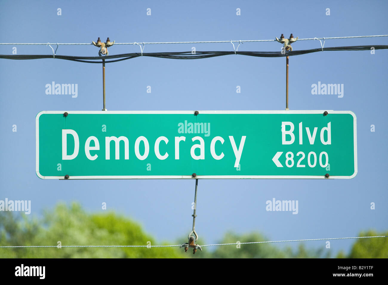 Street sign reading 'Démocratie Blvd symbolisant la démocratie américaine à Washington, DC Banque D'Images