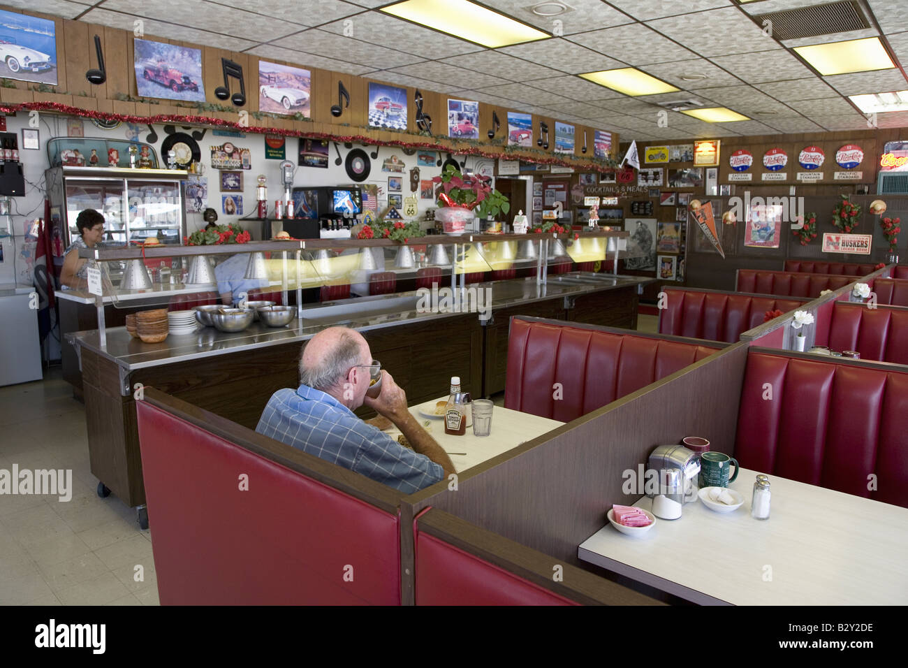 Célèbre diner, Hokes Café sur vieux Lincoln Highway, US 30, l'Ogallala, Nebraska Banque D'Images