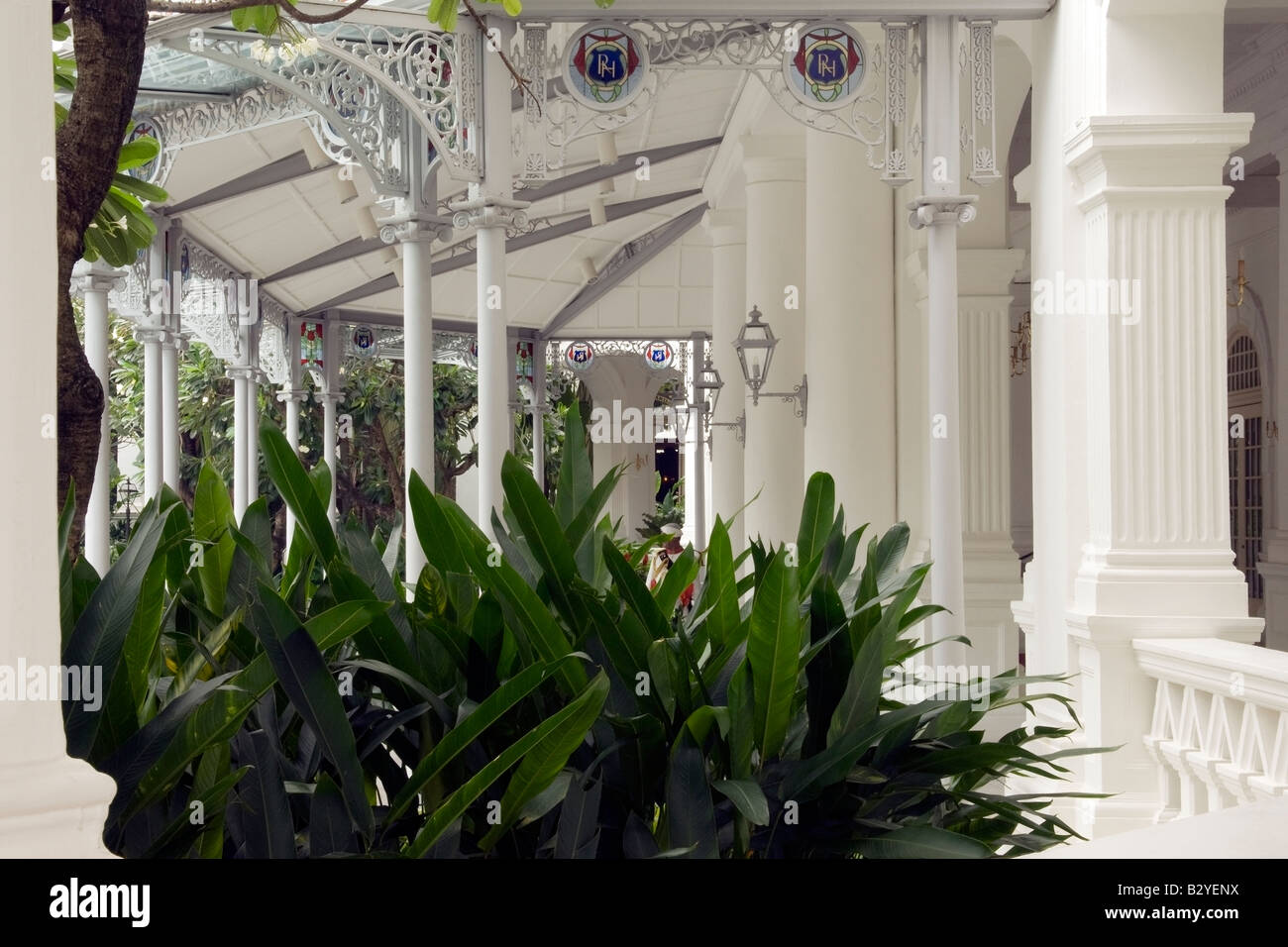 Grande entrée de Raffles Hotel, Singapore Banque D'Images