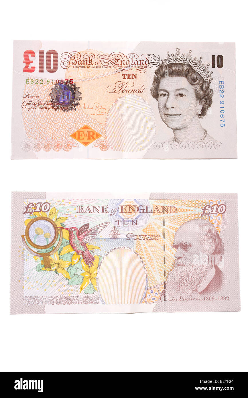 L'avant et l'arrière d'une dizaine de livres anglais bank note. Banque D'Images